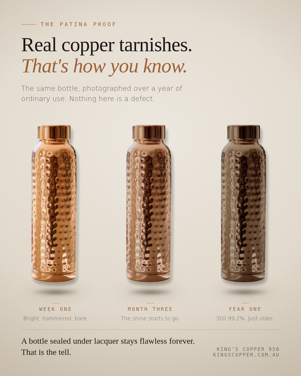 The hammered copper surface in close detail